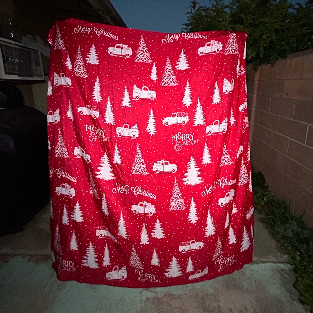 Red Christmas Shower Curtain- Trucks and trees
